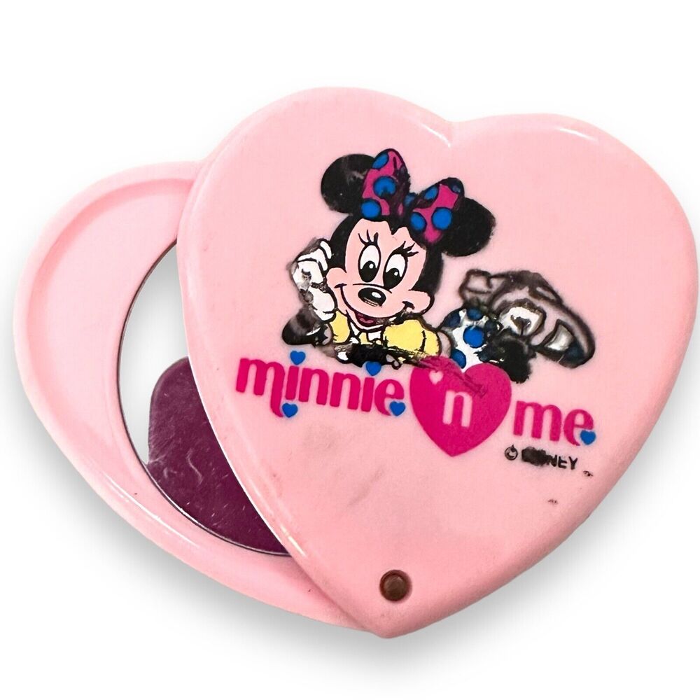 Vintage Minnie And Me Heart Compact Mirror Portable Folding Retro Pink
